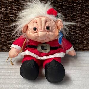 Vintage Norfin ParaCutes Troll Santa Doll with Elf in a Bag Plush Original Tags